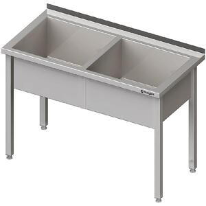 Lavello a due vasche, 1500x700x850 mm, altezza vasca 300 mm, con supporto, saldato