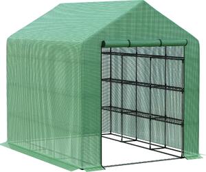 Serra in plastica Fortuna Lai Serra accessibile con 8 ripiani, serra per pomodori con porta, verde, in acciaio e plastica PE