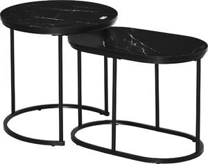 Fortuna Lai Set di 2 tavolini rotondi ovali impilabili fino a 30 kg Tavolino da caffè in MDF e acciaio nero Ø50 x 50 5H cm per soggiorno