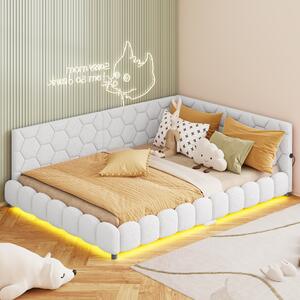 Letto imbottito Fortuna Lai 140x200 con LED e connessione USB, letto con rete a doghe, divano letto da giorno letto giovanile letto matrimoniale per soggiorno camera da letto (bianco)