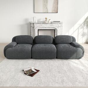 Divano a tre posti in tessuto di alta qualità, divano angolare modulare grigio, divano senza struttura che non richiede montaggio, imbottitura in schiuma 32D, dimensioni 298x103x70 cm