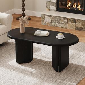 Tavolino ovale nero, dimensioni 99x50x40 cm, realizzato in MDF con finitura effetto legno, con una capacità di carico fino a 40 kg, dotato di gambe arrotondate, ideale per il soggiorno