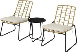 Set di mobili da giardino in rattan Fortuna Lai, set di mobili da balcone per 2 persone, set da esterno in 3 pezzi con 2 sedie impilabili, tavolo, cuscini resistenti alle intemperie, salotto da giardino per terrazza e balcone, beige e marrone