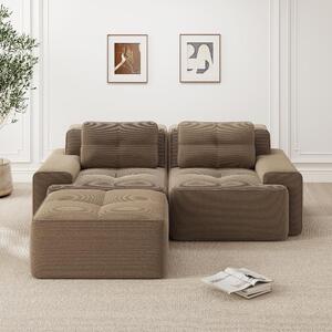 Divano modulare a forma di L, moderno, con poggiapiedi, divano "Cloud" a 2 posti rivestito in corda, divano in corda marrone, dimensioni 204x177x69 cm, con funzione letto