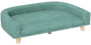 Divano per cani Fortuna Lai Comodo divano per animali domestici con cuscino per cani di grossa taglia, design rialzato con gambe in legno, verde 98x67x25 cm