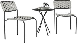 Set di mobili da giardino in polyrattan Fortuna Lai, mobili da esterno per balcone per 2 persone, set di 3 pezzi con 2 sedie impilabili, tavolo, salotto da giardino resistente alle intemperie per giardino, terrazza, balcone, grigio