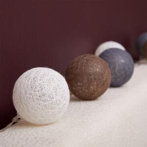 Catena luminosa "AMICI" con 20 palline nei colori bianco, grigio e marrone. Ghirlanda luminosa con luci LED a luce bianca calda. Ghirlanda LED alimentata a batteria