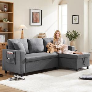Divano letto Fortuna Lai con funzione letto, divano a L, divano chaise longue con contenitore, con tasche portaoggetti, divano letto da salotto, chaise longue intercambiabile a destra e a sinistra. [Vecchio codice articolo: N653P34596061D]