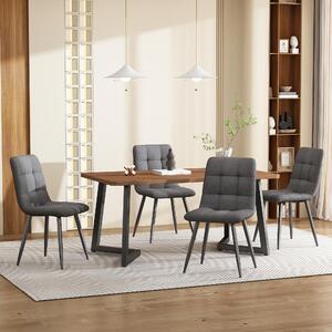 Fortuna Lai, set da pranzo (5 pezzi), tavolo da pranzo con 4 sedie, set moderno per cucina, tavolo da cucina in legno con gambe in metallo nero, piano del tavolo in MDF color noce, sedie da pranzo in lino color grigio scuro