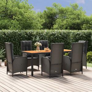 Set da Pranzo da Giardino 7 pz Nero con Cuscini in Polyrattan