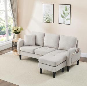 Divano angolare a forma di L Fortuna Lai con chaise longue – Divano a 3 posti, 166 x 118 x 77 cm, tessuto di cotone e lino traspirante, gambe in plastica, design modulare, ideale per soggiorni, appartamenti e uffici