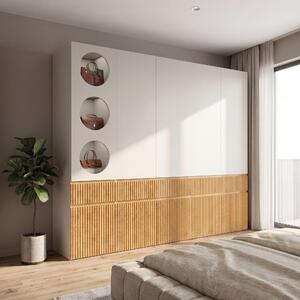 MODFU Armadio alto a 10 ante, dimensioni 225 x 50 x 200 cm, armadio con ante a battente, dotato di 2 aste appendiabiti e 3 cassetti, mobile vetrina moderno in legno di quercia chiaro