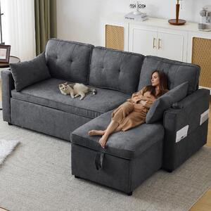 Divano letto Fortuna Lai, divano a forma di L, design moderno, imbottito, divano, poltrona relax con spazio contenitore, con portabicchieri, divano letto per soggiorno, reversibile (adatto sia per il lato sinistro che per il lato destro)