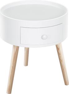 Fortuna Lai Tavolino con cassetto Tavolino rotondo Tavolino da caffè con portata fino a 50 kg 38x38x45 cm in bianco per soggiorno e camera da letto