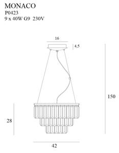 MAXLIGHT P0423 - Lampadario a sospensione con filo MONACO 9xG9/40W/230V diametro 42 cm oro