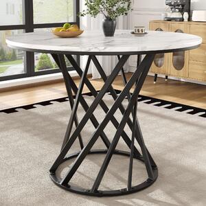 Tavolo rotondo Fortuna Lai (80x80x76 cm), tavolo da cucina, tavolino rotondo per 4 persone, adatto per sala da pranzo o soggiorno, gambe in metallo, piano del tavolo in MDF con effetto marmo, gambe nere