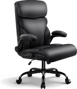 Poltrona da ufficio in ecopelle, sedia ergonomica con braccioli regolabili e schienale alto, capacità di carico fino a 200 kg, sedia da computer con rotelle, adatta per ufficio e home office, colore nero