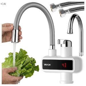 Scaldabagno istantaneo per rubinetto da cucina Vayox VA0230, con indicatore, erogatore flessibile grigio, 3000W, bianco