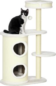 Tiragraffi Fortuna Lai con tiragraffi cilindrico, 1 cuccia per gatti e giocattoli per gatti, 59 cm x 35 cm x 100 cm, bianco crema