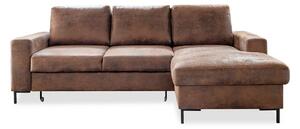 Divano letto vintage in similpelle marrone, angolo destro Lofty Lilly - Miuform