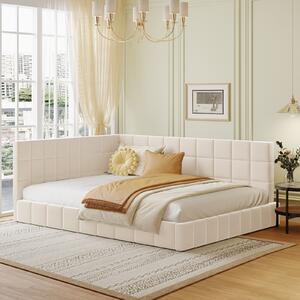 Fortuna-Lai letto imbottito 140x200cm con rete a doghe e rivestimento in velluto letto da giorno divano allungabile divano letto divano letto telaio letto divano letto matrimoniale, beige