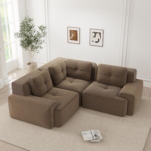 Divano angolare modulare in tessuto corduroy, divano a 3 posti con seduta profonda, divano marrone senza struttura a vista, adatto agli animali domestici, senza necessità di montaggio, dimensioni 206x206x69 cm