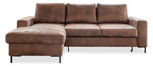 Divano letto vintage in similpelle marrone, angolo sinistro Lofty Lilly - Miuform