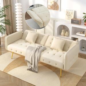 Divano letto multifunzionale a due posti Fortuna Lai con funzione letto, schienale regolabile + braccioli multiposizione. Moderno divano letto pieghevole per soggiorno - rivestimento in velluto. Ampia zona notte