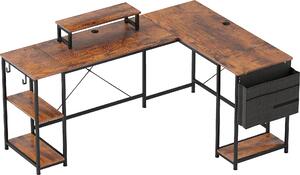 Fortuna Lai Scrivania a forma di L 168 x 120 cm Scrivania angolare con scomparti, tasca portaoggetti Scrivania per computer reversibile con supporto per monitor Tavolo da gioco per ufficio, ufficio domestico, marrone rustico