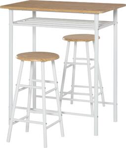 Set tavolo da bar Fortuna Lai 3 pezzi Tavolo da pranzo con 2 sgabelli da bar Set da pranzo Tavolo da cucina e sedie Tavolo alto e sgabelli da bar con ripiano portaoggetti Piano in MDF Acciaio Bianco+Rovere 80 x 50 x 90 cm