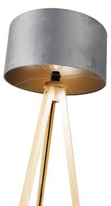 Lampada da terra legno paralume grigio 50 cm - TRIPOD CLASSIC