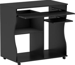 Fortuna Lai Scrivania per computer Scrivania con rotelle Scrivania da ufficio con ripiano per tastiera, ripiano, tavolo per PC Nero 80 x 48 x 75 cm
