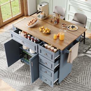 Isola da cucina con spazio contenitivo, dimensioni 110x75x92 cm, realizzata in MDF e metallo, color azzurro chiaro, con piano di lavoro pieghevole, ideale per cucina e zona pranzo