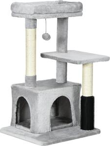 Tiragraffi Fortuna Lai con cuccia lavabile, tiragraffi con lettiera, giocattoli, grigio chiaro, 48x48x85 cm