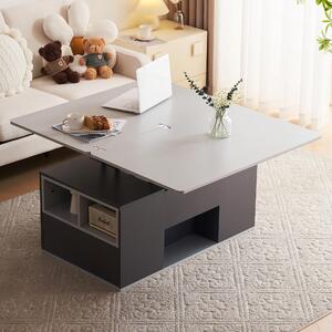 Tavolino multifunzionale Fortuna Lai Hebbarer - Il piano del tavolo si apre in 2 tavoli, grigio scuro + grigio chiaro, grande capacità, mobili moderni per il soggiorno, tavolo da pranzo da ufficio, tavolino, tavolo multifunzionale