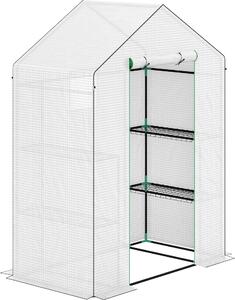Serra Fortuna Lai con porta scorrevole, finestra, ripiani, serra in acciaio resistente all'inverno, serra per balcone, giardino, serra per pomodori 143 x 74 x 190 cm, serra per pomodori, verdure, bianco