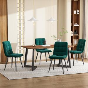 Fortuna Lai, set da pranzo (5 pezzi), tavolo da pranzo con 4 sedie, set moderno per cucina, tavolo da cucina in legno con gambe in metallo nero, piano del tavolo in MDF color noce, sedie da pranzo in velluto verde scuro