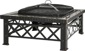 Fortuna Lai Braciere 3 in 1 con parascintille, griglia e secchiello per il ghiaccio per barbecue da giardino Nero 76x76x47 cm