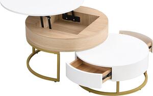 Fortuna Lai set di 2 tavolini, tavolo grande con piano ribaltabile, 2 cassetti, MDF, bianco