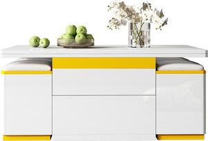 Fortuna Lai Tavolino moderno bianco lucido, elegante tavolino, tavolino multifunzionale regolabile in altezza, tavolo da pranzo pieghevole/mobili da soggiorno, 100 x 50 x 43 cm (L x P x A)