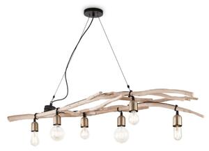 Lampadario vintage ideal lux driftwood sp6 180922 e27 led metallo legno naturale sospensione - Ideal Lux