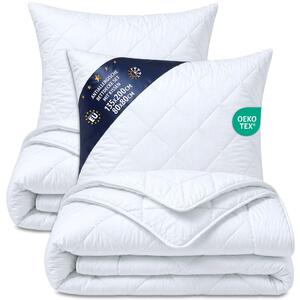 Coperta in microfibra trapuntata, qualità inferiore, adatta per tutto l'anno, confezione da 4 pezzi: 2 lenzuola da 135x200 cm e 2 federe da 80x80 cm