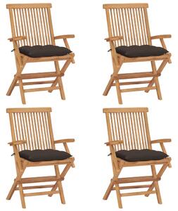 Sedie da Giardino e Cuscini Grigio Talpa 4 pz Massello di Teak