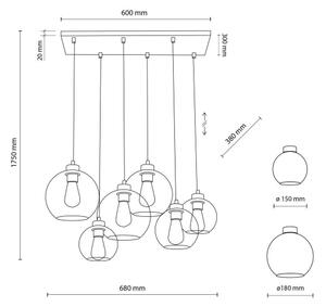 TK Lighting 2164 - Lampadario a sospensione con filo CUBUS 6xE27/60W/230V