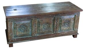 Cassapanca antica originale in legno massello di teak intagliato