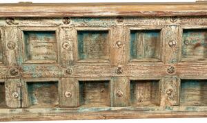 Cassapanca antica originale in legno di teak intagliato con finitura decapata