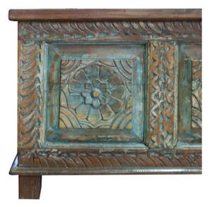Cassapanca antica originale in legno massello di teak intagliato