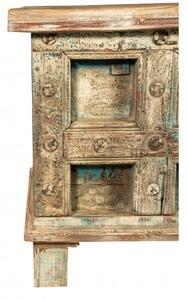 Cassapanca antica originale in legno di teak intagliato con finitura decapata