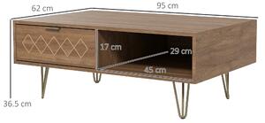 HOMCOM Tavolino da Caffè con 2 Ripiani Aperti e 2 Cassetti in Truciolato e Metallo, 95x62x36.5 cm