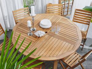 Set da pranzo da giardino in 7 pezzi Tavolo rotondo in legno di acacia chiaro e 6 sedie a doghe pieghevoli Beliani